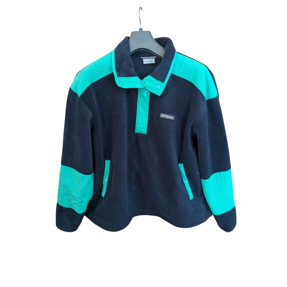 Columbia Fleece Jacket Womens Sz XL Blue‎ Green 1/4 Snap T Pullover . - Picture 1 of 3